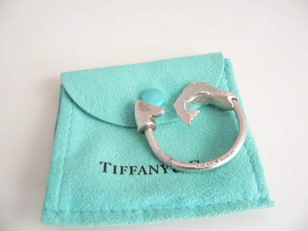 Tiffany & Co Silver Fishing Fish Hook Key Ring Key Chain Keychain Gift Pouch
