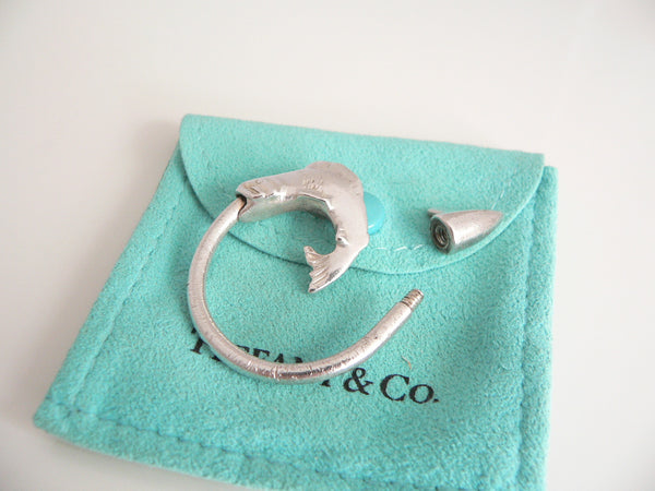 Tiffany & Co Silver Fishing Fish Hook Key Ring Key Chain Keychain Gift Pouch