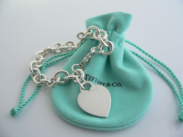 Tiffany & Co  Heart Tag Bracelet Bangle 7.5 Inch Gift Pouch Silver Love Pouch
