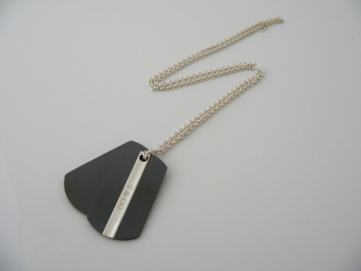 Tiffany Co Silver Titanium Dog Tag Necklace Pendant Charm Gift