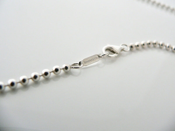 Tiffany & Co Silver Atlas Dog Tag Bar Beaded Necklace Pendant Chain Gift Love
