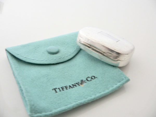 Tiffany & Co Striped Pill Box Case Container Hinge Hinged Silver Gift Art Pouch