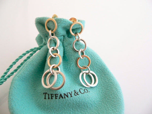 Tiffany & Co Silver 18K Gold Circles Dangling Dangle Earrings Love Gift Pouch