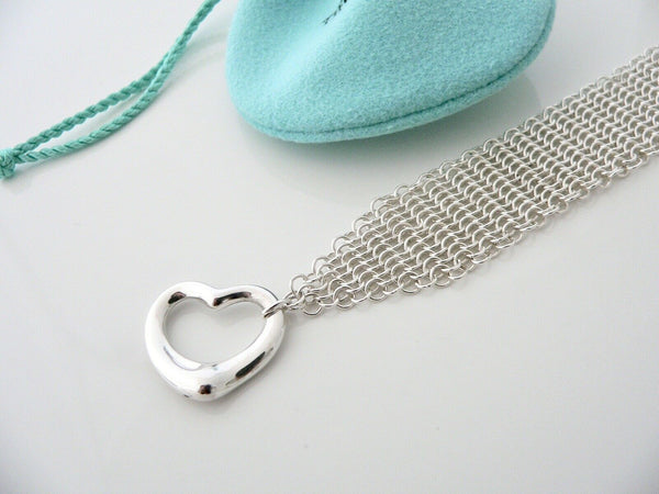 Tiffany & Co Silver Peretti Open Heart Mesh Bracelet Bangle Gift Pouch Love Art