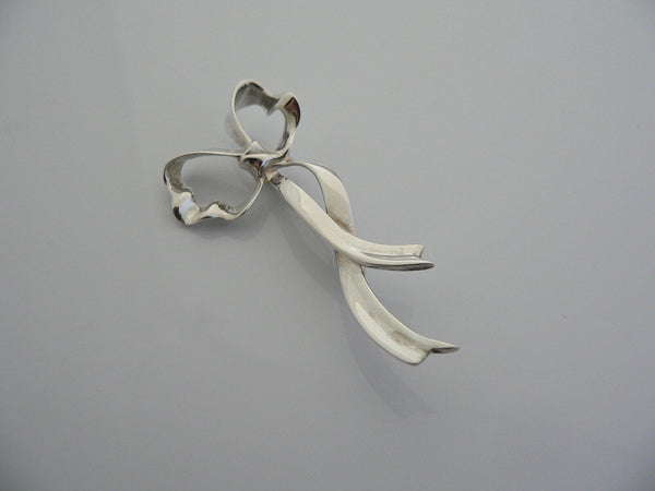 Tiffany & Co Silver Ribbon Bow Brooch Pin Gift Love Flowing Floating 2.25 Inch