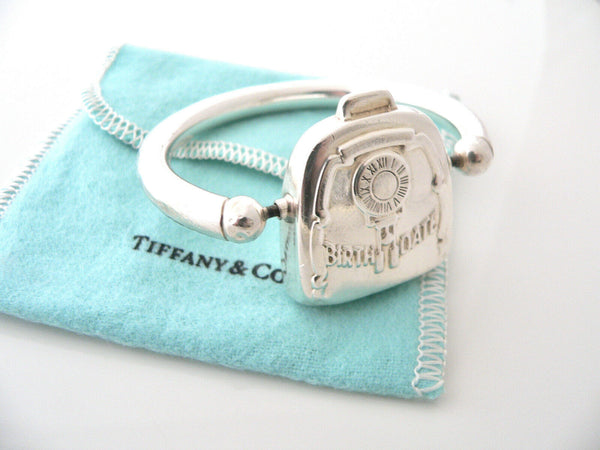 Tiffany & Co Silver Birth Date Baby Rattle Teether Rare Gift Pouch Love Heirloom
