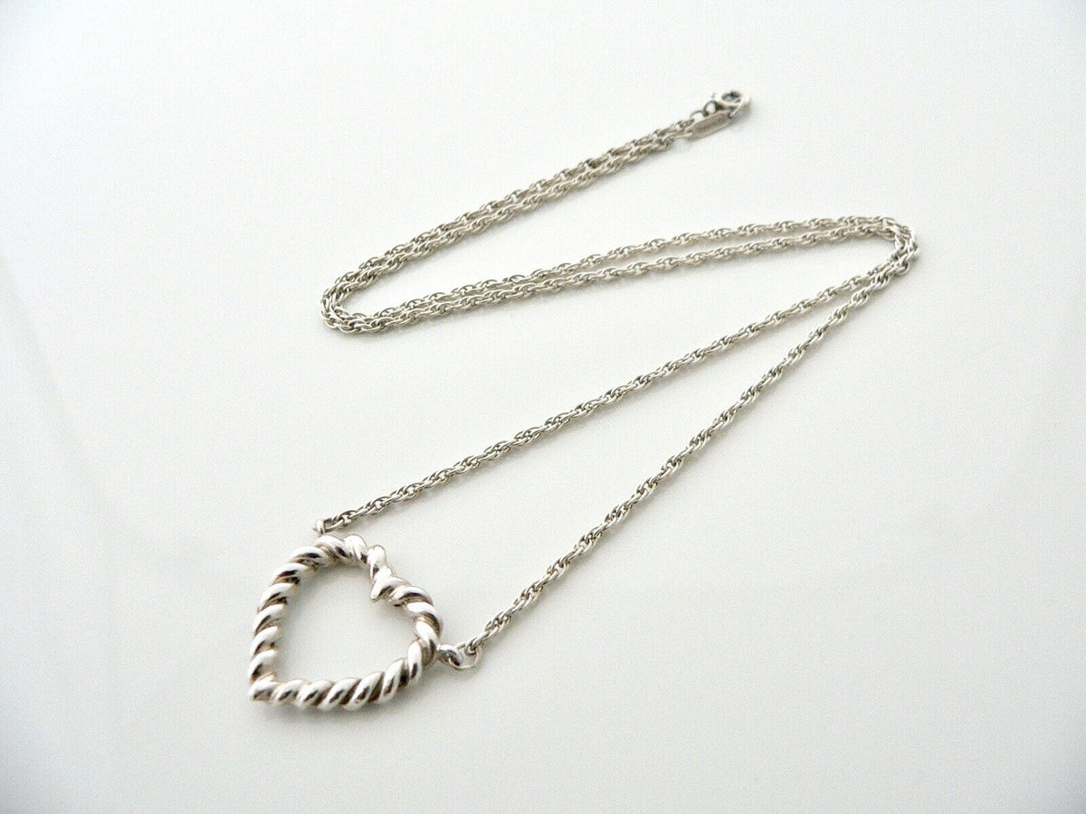 Tiffany Co Silver Heart Rope Necklace Pendant Charm Twisted 18