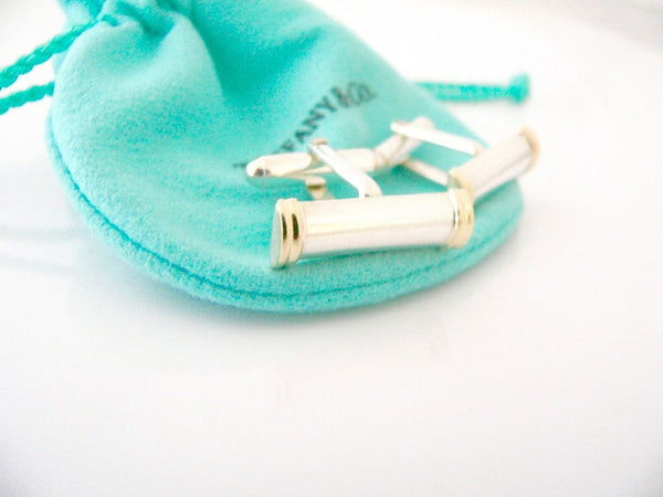 Tiffany & Co Silver 18K Gold Column Bar Cuff Link Cufflink Cufflinks Gift Love