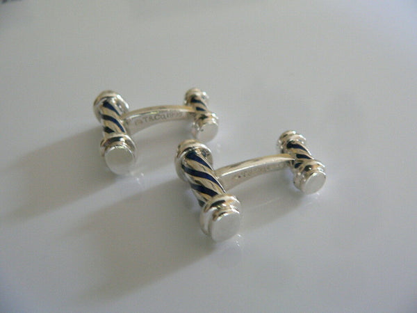Tiffany & Co Silver Blue Enamel Column Cuff Link Cufflink Cufflinks Gift Love