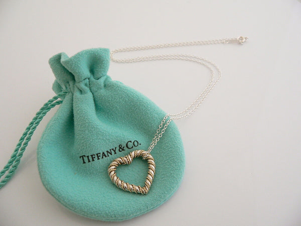 Tiffany & Co Silver Gold Heart Rope Necklace Pendant Charm 19 In Chain Long Gift