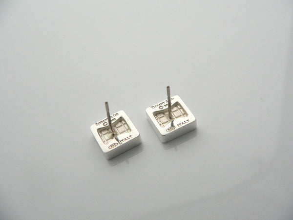 Tiffany & Co Silver Square Diamond Earrings Studs Rare Gift Love Statement
