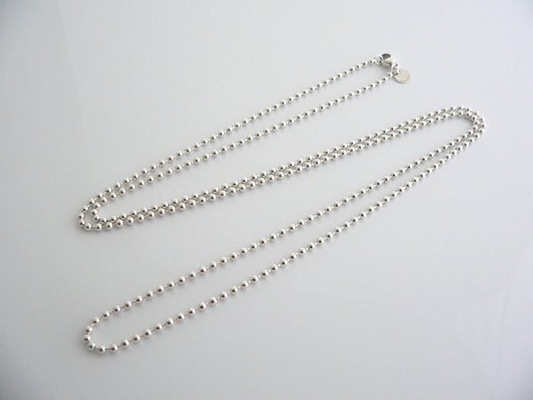 Tiffany & Co Silver 35 Inch Long Beaded Bead Necklace Chain Dog Tag Pendant Gift
