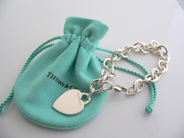 Tiffany & Co  Heart Tag Bracelet Bangle 7.5 Inch Gift Pouch Silver Love Pouch