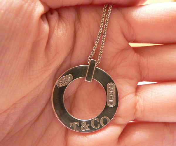 Tiffany & Co Silver 1837 Circle Round Necklace Pendant Charm Chain Gift Love