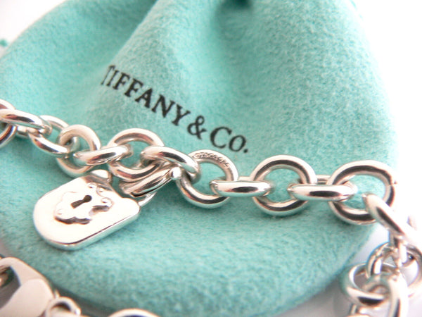 Tiffany & Co Silver Padlock Key Locks Bracelet Bangle Charm Pendant Gift Pouch 8 Inch Longer Chain
