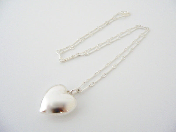 Tiffany & Co Silver Heart Necklace Pendant Charm 18 In Chain Puff Puffed Mint