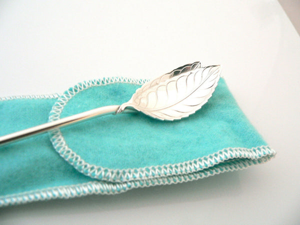 Tiffany & Co Leaf Mint Julep Iced Tea Spoon Straw Rare w/ Pouch Silver Gift Love