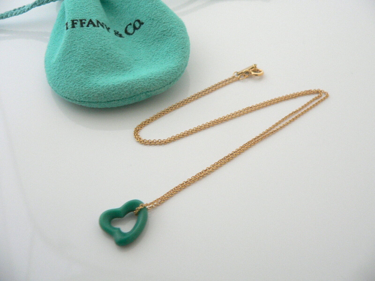 Tiffany Co 18K Gold Turquoise Heart Necklace Gemstone Pendant Gift Pouch Love