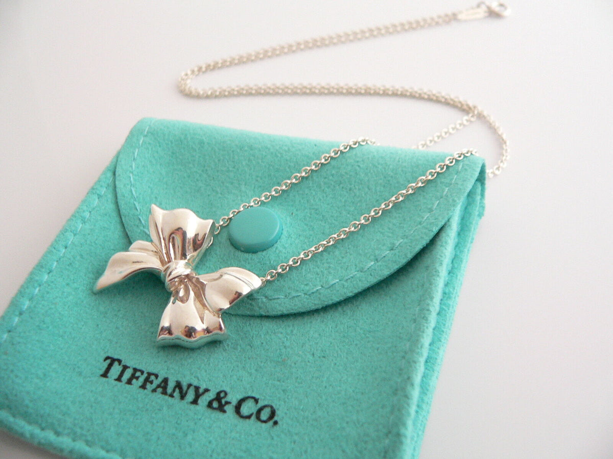 Tiffany & Co 925 Silver Vintage Bow / Ribbon Necklace - Preowned