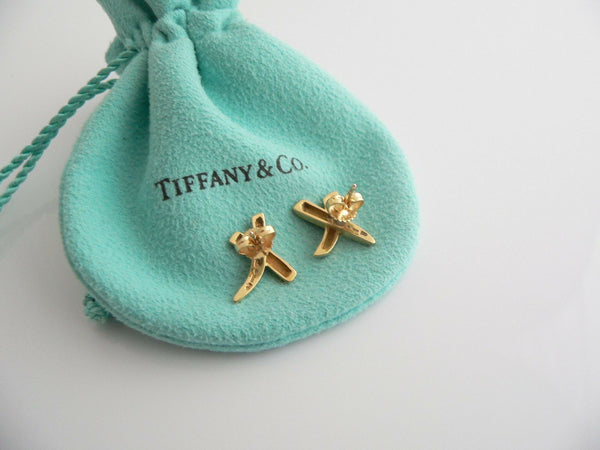 Tiffany & Co 18K Gold X Kiss Earrings Yellow Gold Studs Gift Pouch Love