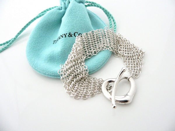 Tiffany & Co Silver Peretti Open Heart Mesh Bracelet Bangle Gift Pouch Love Art