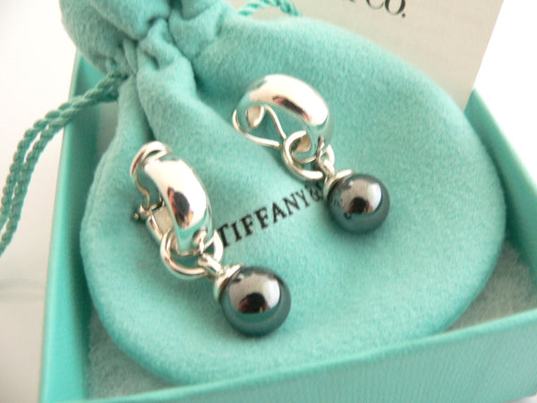 Tiffany & Co Silver Hematite Fascination Ball Bead Dangling Dangle Earrings Gift