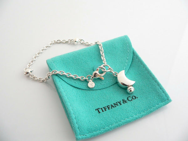 Tiffany & Co Silver Moon Bracelet Dangle Dangling Bangle Rare Gift Pouch Love