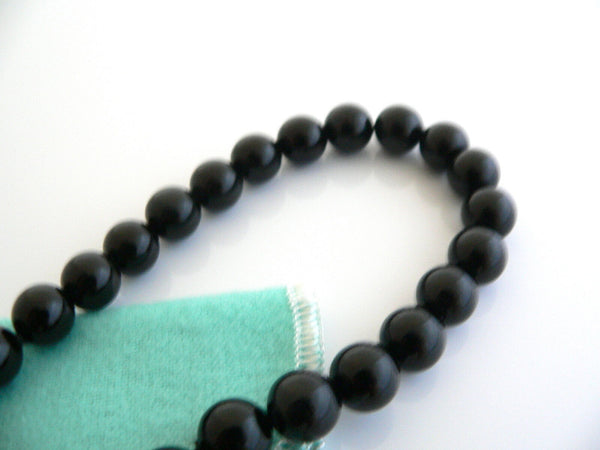 Tiffany & Co Onyx Bead Necklace Pendant Chain Twirl Clasp Silver Love Gift Pouch