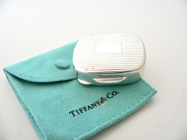 Tiffany & Co Striped Pill Box Case Container Hinge Hinged Silver Gift Art Pouch