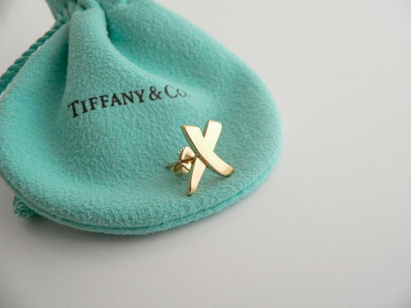 Tiffany & Co 18K Gold X Kiss Earrings Yellow Gold Studs Gift Pouch Love