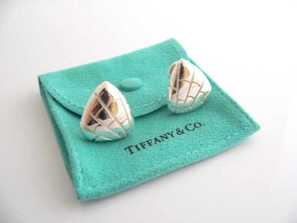 Tiffany & Co Silver Crocodile Triangle Textured Wide Hoops Earrings Studs Gift