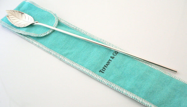 Tiffany & Co Leaf Mint Julep Iced Tea Spoon Straw Rare w/ Pouch Silver Gift Love