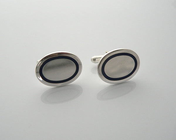 Tiffany & Co Silver Blue Stripe Enamel Circle Cuff Link Cufflink Gift Love Man