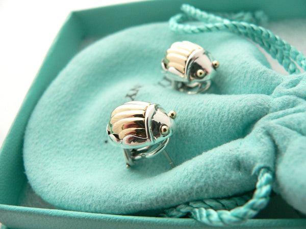 Tiffany & Co Scarab Earrings Silver 18K Gold Bug Beetle Love Gift Pouch Box Art