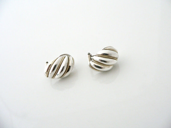 Tiffany & Co Silver 18K Gold Shrimp Shell Earrings Studs Gift Love Art Pierced