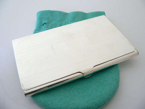 Tiffany & Co Silver Engine Turned Striped Business Card Case Holder Gift Pouch