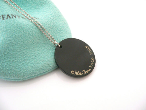Tiffany & Co Heart Necklace Silver Black Circle Pendant 18.5 Inch Long Chain 925