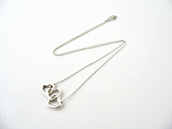 Tiffany & Co Silver Triple Heart Necklace Pendant 17.5 inch Chain Rare Gift Love