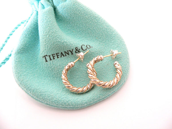 Tiffany & Co 18K Gold Silver Rope Hoops Earrings 18K Posts Gift Twisted Cable