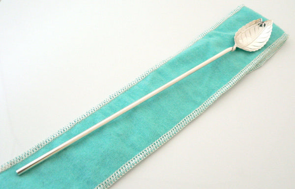 Tiffany & Co Leaf Mint Julep Iced Tea Spoon Straw Rare w/ Pouch Silver Gift Love
