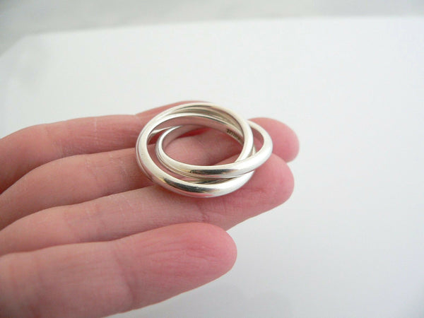 Tiffany & Co Silver Triple Rolling Stacking Ring Band Sz 4.75 Rare Interlocking