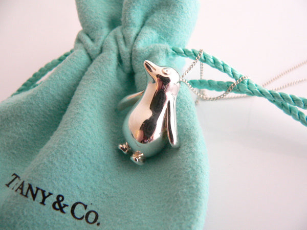 Tiffany & Co Silver Nature Penguin Bird Necklace Pendant Charm 21 In Chain Gift
