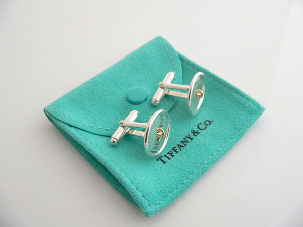 Tiffany & Co Silver 18K Gold Button CuffLinks Cuff Links Rare Pouch Classic Gift