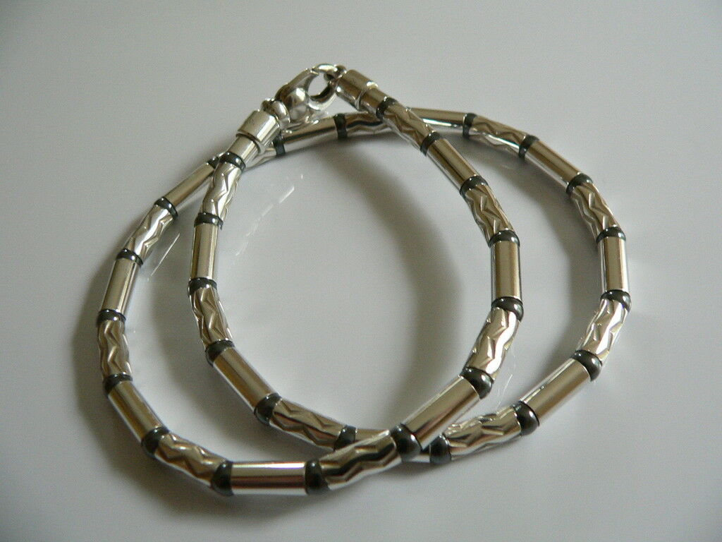 Tiffany Co Silver Hematite Carved Bead Necklace Pendant Chain Rare Gift Cool