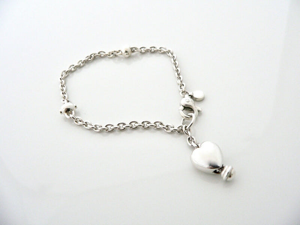 Tiffany & Co Silver Heart Dangle Dangling Bracelet Bangle 7 Inch Gift Pouch Love