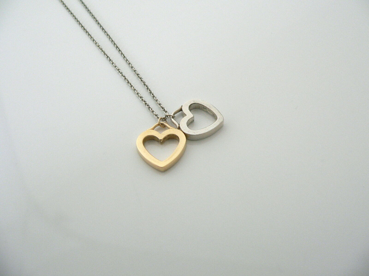 Tiffany Co Silver 18K Yellow Gold Double Two Hearts Necklace