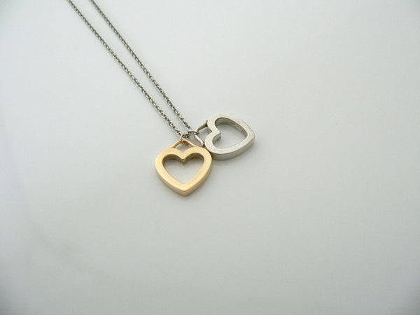 Tiffany & Co Silver 18K Yellow Gold Double Two Hearts Necklace Gift Pouch Love