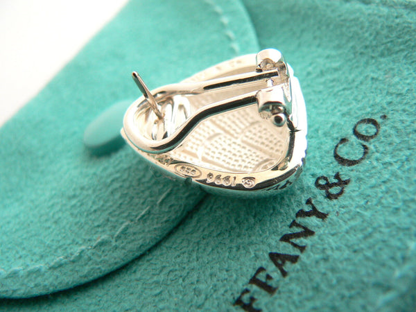 Tiffany & Co Silver Crocodile Triangle Textured Wide Hoops Earrings Studs Gift