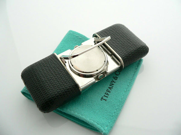 Tiffany & Co Atlas Travel Watch Clock Black Leather Excellent Vintage Gift Pouch