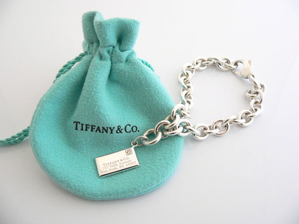 Tiffany & Co Silver Diamond Envelope Bracelet Charm Pendant Bangle 7.5 Inch Gift